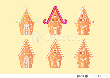 Set of bakery houses. Christmas gingerbread. cookies in the form of houses with candy decorations. 96814929