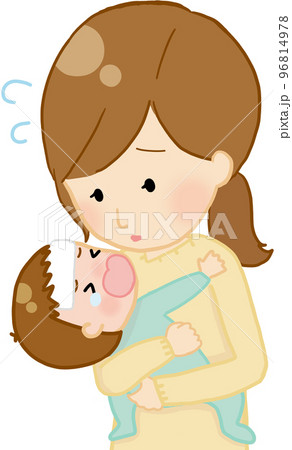 熱で不機嫌な赤ちゃんをあやすママ 96814978