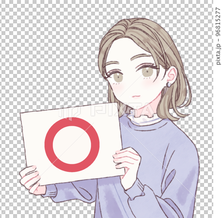 ○のボードを持つ若い女性 96815277