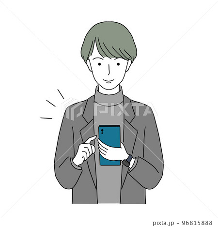 笑顔でスマホを操作する若い男性 96815888