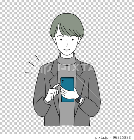 笑顔でスマホを操作する若い男性 96815888