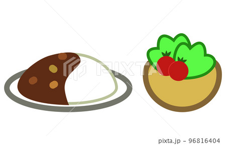 カレーライスとサラダ　カラーアイコンイラストセット 96816404