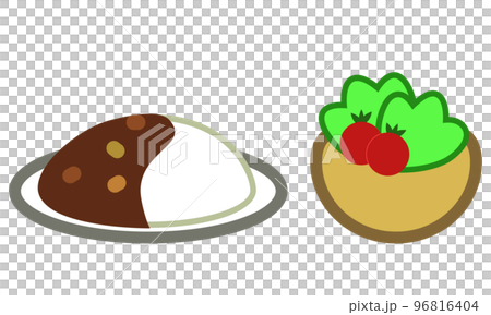 カレーライスとサラダ　カラーアイコンイラストセット 96816404