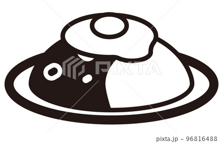 目玉焼き乗ったカレー　モノクロアイコンイラスト 96816488