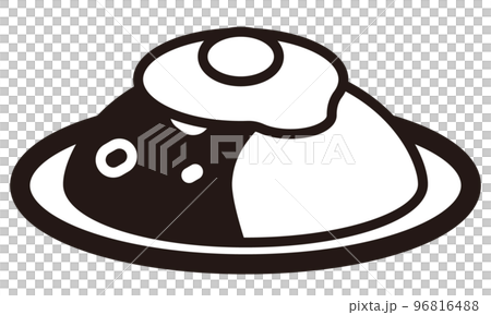目玉焼き乗ったカレー　モノクロアイコンイラスト 96816488
