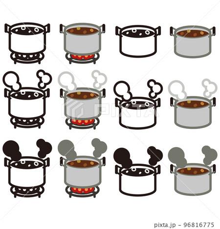 鍋入りカレーセット　コンロver付き　アイコンイラストセット 96816775
