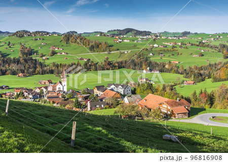Village in the Swiss Alps in Appenzellerland, Haslen, Canton Appenzell Innerrhoden, Switzerland 96816908
