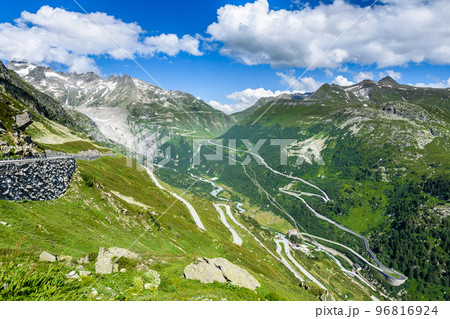 Mountain pass roads, Grimsel Pass and Furka Pass in the Swiss Alps, in Switzerland 96816924