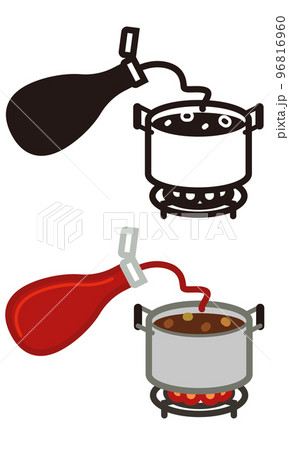 トマトケチャップをカレーに入れるイラストセット 96816960