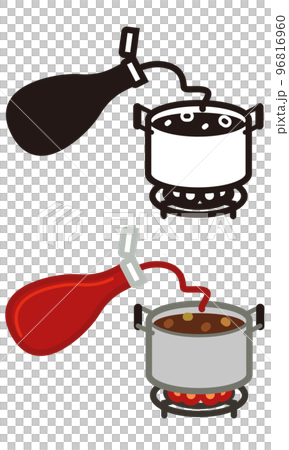 トマトケチャップをカレーに入れるイラストセット 96816960