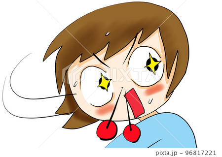 興奮して激しく振り返る鼻息の荒い女性 96817221