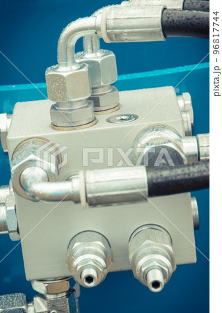 Hydraulic or pneumatic mechanism in industrial machine. Technology Hydraulic or pneumatic mechanism in industrial machine. Technology 96817744