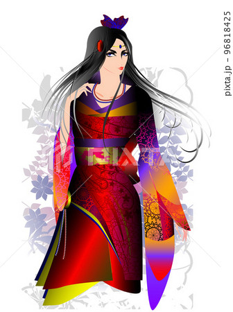 女性 着物 ドレス ファッションのイラスト素材