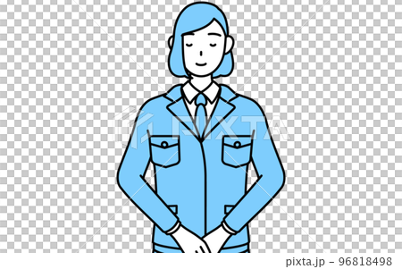 A simple line drawing illustration of a woman wearing work clothes who bows lightly 96818498
