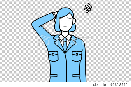 一個穿著工作服的女人遇到麻煩撓頭的簡單線條畫圖 96818511