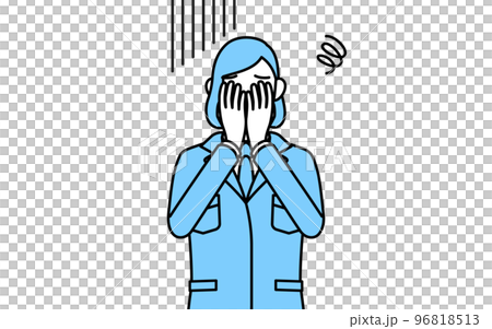 一個穿著工作服遮住臉的女人的簡單線條畫圖 96818513