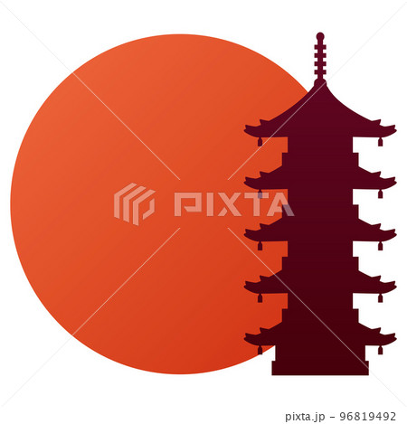 赤い太陽と五重塔のイラスト 96819492