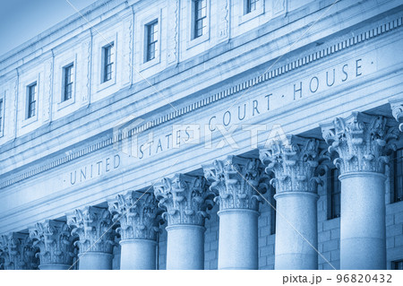 United States Court House. Courthouse facade with columns, lower Manhattan, New York USA. Blue tone United States Court House. Courthouse facade with columns, lower Manhattan, New York USA. Blue tone 96820432