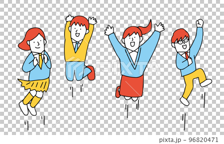 ジャンプして喜ぶ制服を着た学生たちのイラスト ジャンプして喜ぶ制服を着た学生たちのイラスト 96820471