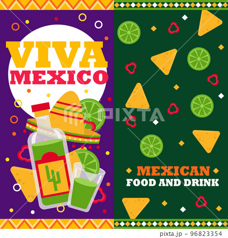 Cartoon mexican food. Vertical vector banners. Promo vector illustration 96823354