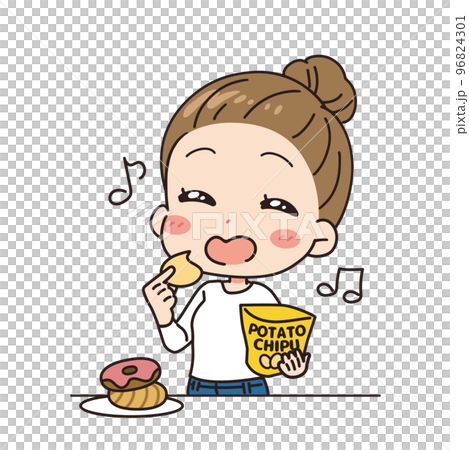 暴食する女性のイラスト　上半身 96824301