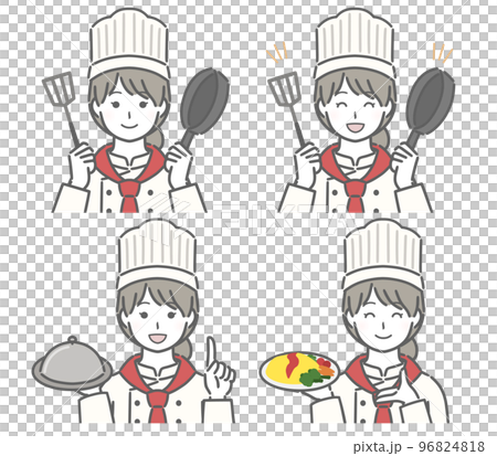 Various poses of young female cook 96824818