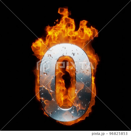 炎をまとった数字の0。燃える文字。 96825853