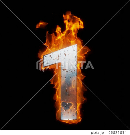 炎をまとった数字の1。燃える文字。 96825854