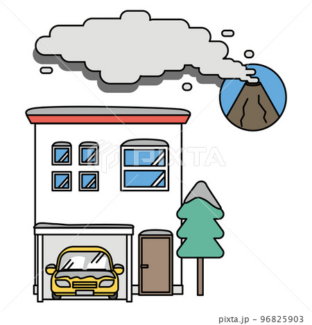 噴火による火山灰がちり積もった住宅 噴火による火山灰がちり積もった住宅 96825903