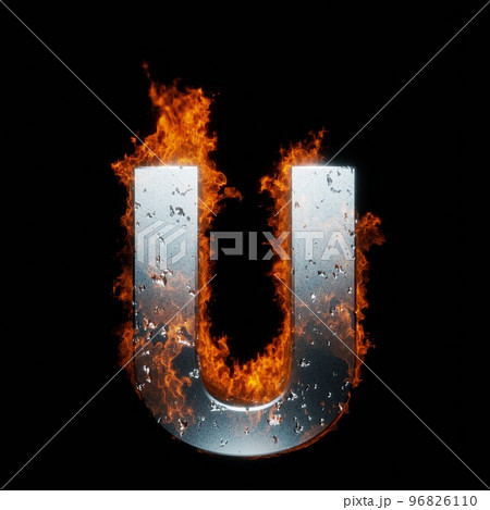 炎をまとったアルファベットのU。燃える文字。 96826110