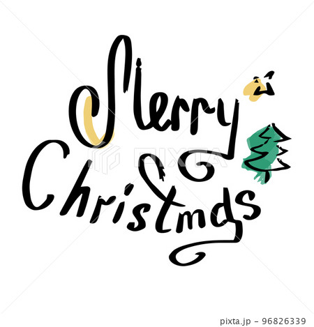 Merry Christmas lettering in black. Design template for invitations, postcards, clothes. Isolated background. Vector 96826339