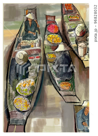 Boats in a floating market in Thailand 96828032