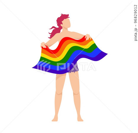 Transgender red head person holding LGBT flag. Rainbow, pride symbol Transgender red head person holding LGBT flag. Rainbow, pride symbol 96829012