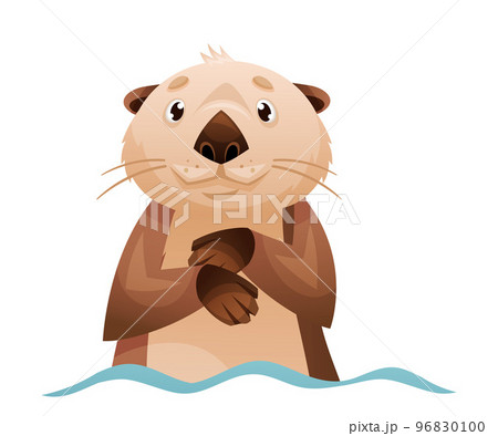 Sea Otter as Marine Mammal and Aquatic Creature with Brown Coat and Long Tail in Water Vector Illustration Sea Otter as Marine Mammal and Aquatic Creature with Brown Coat and Long Tail in Water Vector Illustration 96830100