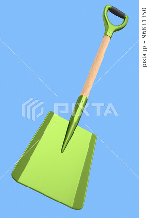 Garden shovel with wooden handle on blue background, summer camping concept Garden shovel with wooden handle on blue background, summer camping concept 96831350