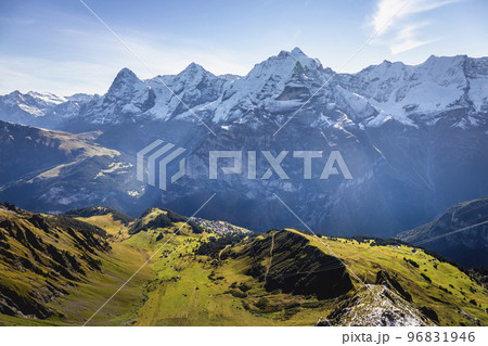 Top of the Schilthorn and view of Bernese Swiss alps, Switzerland 96831946