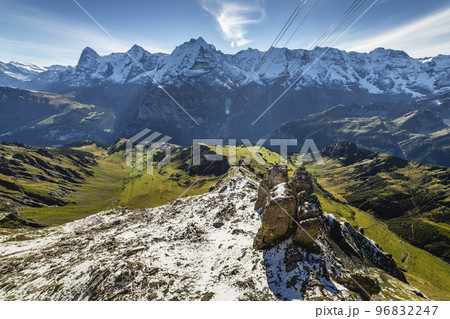 Top of the Schilthorn and view of Bernese Swiss alps, Switzerland 96832247