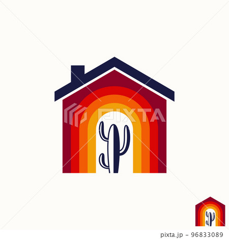 Simple and unique cactus desert on front or middle house home or door like rainbow image graphic icon logo design abstract concept vector stock. Can be used as symbol related to botany or property 96833089