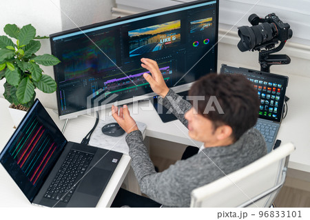 動画・映像クリエイター 男性　動画マーケティング　編集　宣伝活動　俯瞰　マルチディスプレイ　ジンバル 96833101