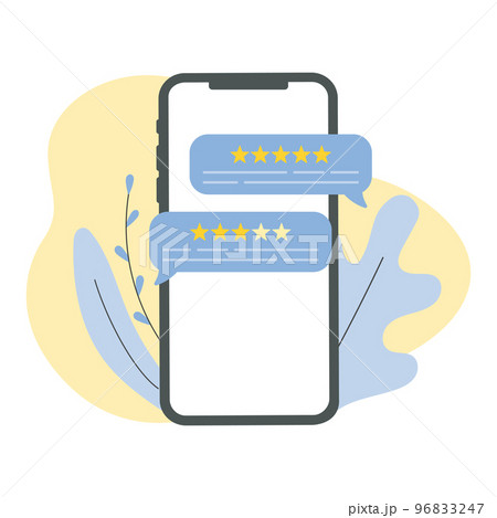 WebFeedback customers review on a phone screen. People evaluating product, service. Website rating feedback concept. Trendy vector flat illustration 96833247