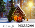 Abstract toy castle. Fairy hut. Christmas winter background. 3d image 96833299