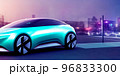 Futuristicc concept sport car in a metaverse city. Neon glowing. 3d 96833300