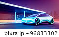 Futuristicc concept sport car in a metaverse city. Neon glowing. 3d 96833302
