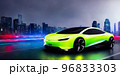 Futuristicc concept sport car in a metaverse city. Neon glowing. 3d 96833303