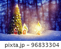 Abstract toy castle. Fairy hut. Christmas winter background. 3d image 96833304