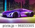 Futuristicc concept sport car in a metaverse city. Neon glowing. 3d 96833305