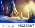 Abstract toy castle. Fairy hut. Christmas winter background. 3d image 96833307