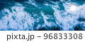 Ocean waves surface texture. Abstract blue water background with splashes of sea foam. 3d 96833308