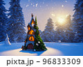 Abstract toy castle. Fairy hut. Christmas winter background. 3d image 96833309