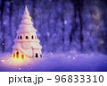 Abstract toy castle. Fairy hut. Christmas winter background. 3d image 96833310